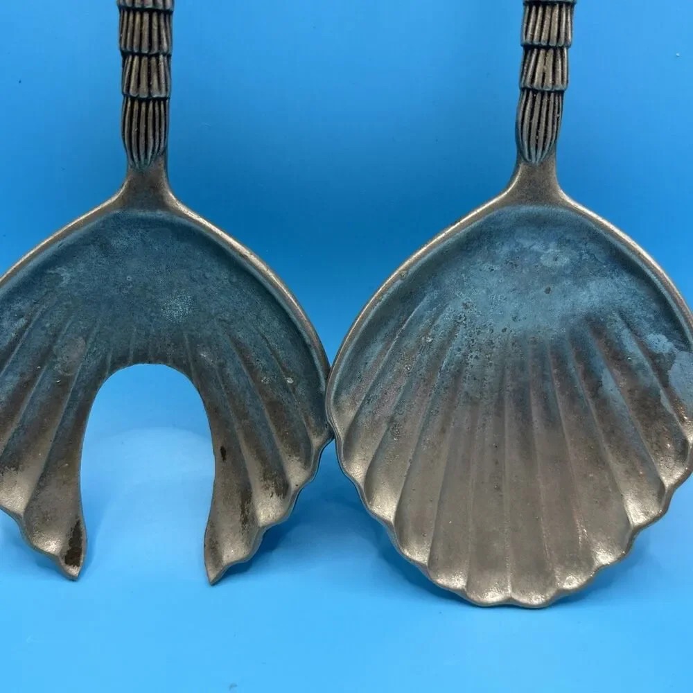 Vintage Godinger Silver Plated Pair Seahorse Salad Servers 11”